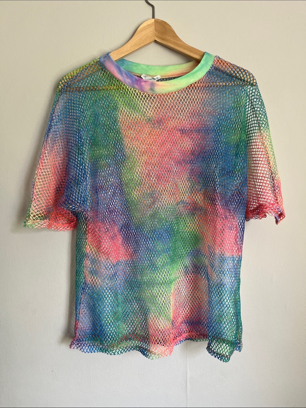 iHeartRaves Multicolor Tie-Dye Mesh Top